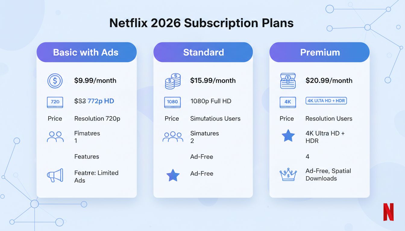 2026년 넷플릭스 3가지 요금제 비교 인포그래픽