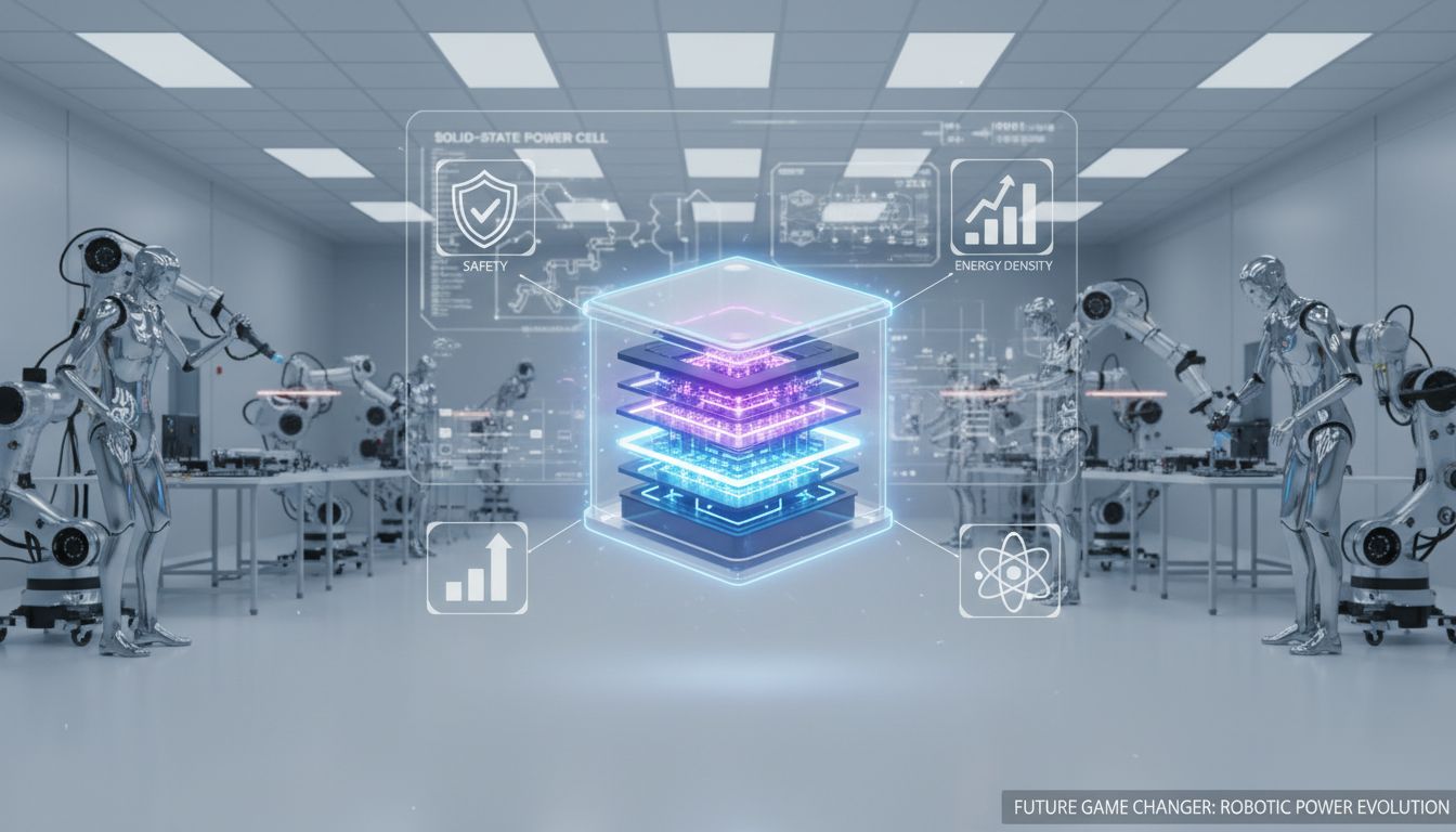 미래형 전고체 배터리와 이를 탑재한 첨단 휴머노이드 및 협동 로봇의 이미지