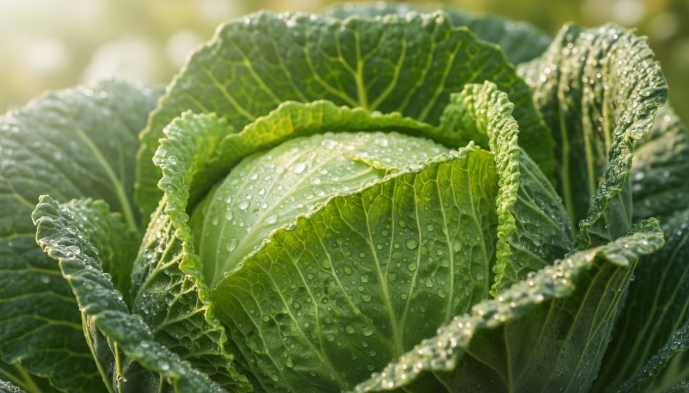 신선한 양배추의 클로즈업 사진, 건강함과 신선함을 강조함