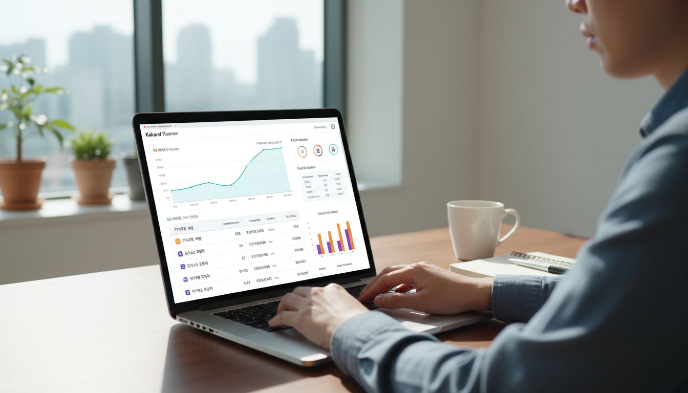 카카오 광고 대시보드에서 키워드 플래너를 사용하는 사람의 모습