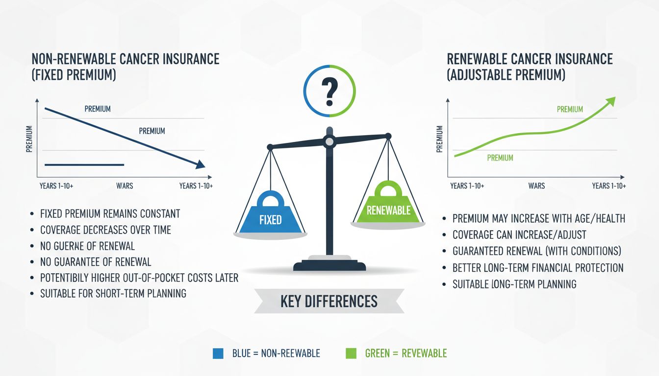 비갱신형 암보험과 갱신형 암보험의 차이점을 설명하는 인포그래픽