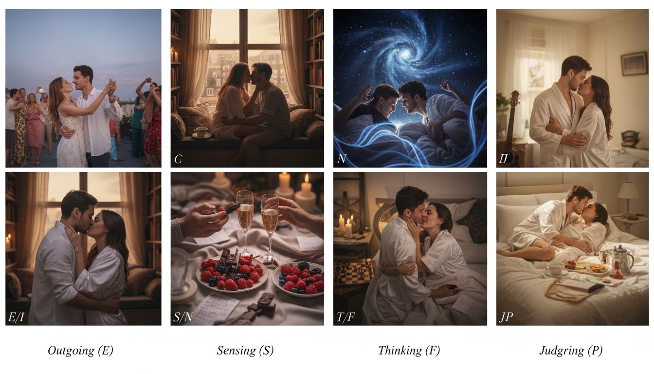 MBTI 4가지 지표가 성적 취향과 에너지 표현을 상징적으로 나타내는 이미지