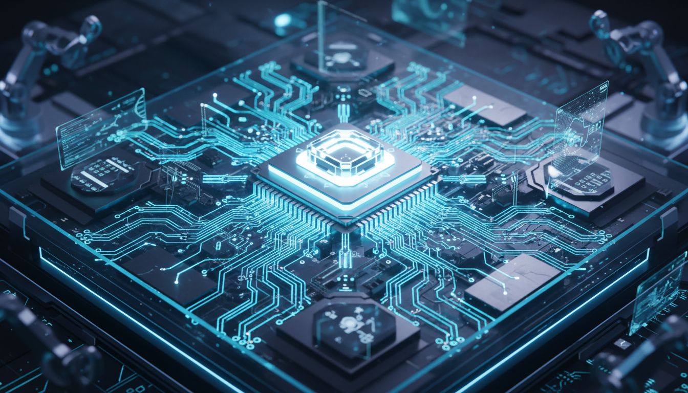 로봇용 강력한 AI 반도체의 고해상도 클로즈업 이미지