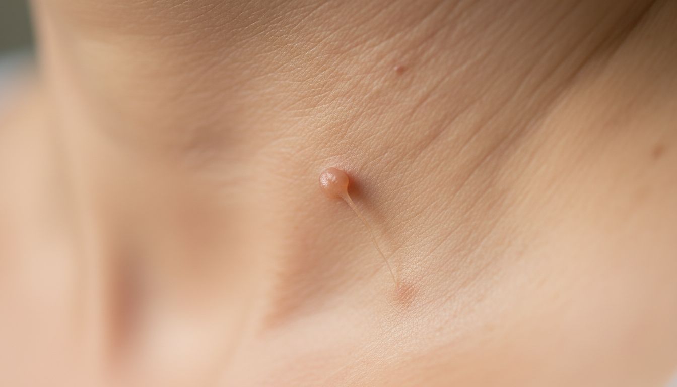 목에 있는 쥐젖의 고화질 클로즈업 실사 이미지