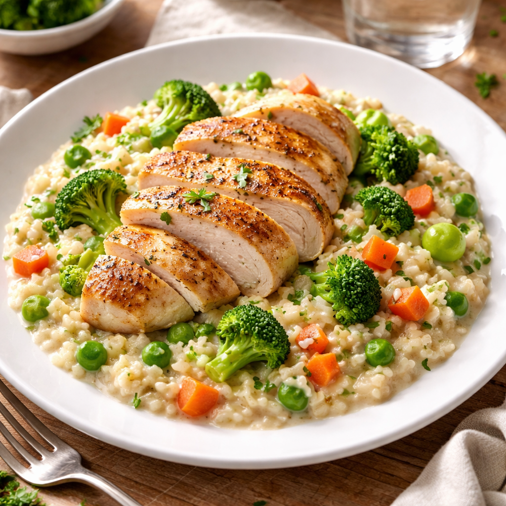 아몬드브리즈를 사용한 닭가슴살 크림 리조또 저칼로리 식단 이미지