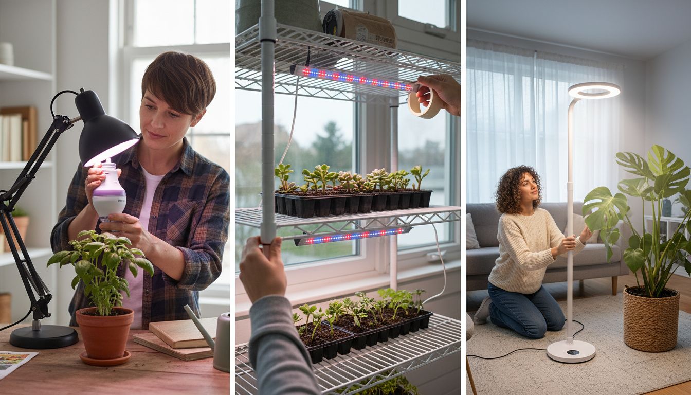 각기 다른 타입의 식물등 설치와 활용 모습을 보여주는 이미지