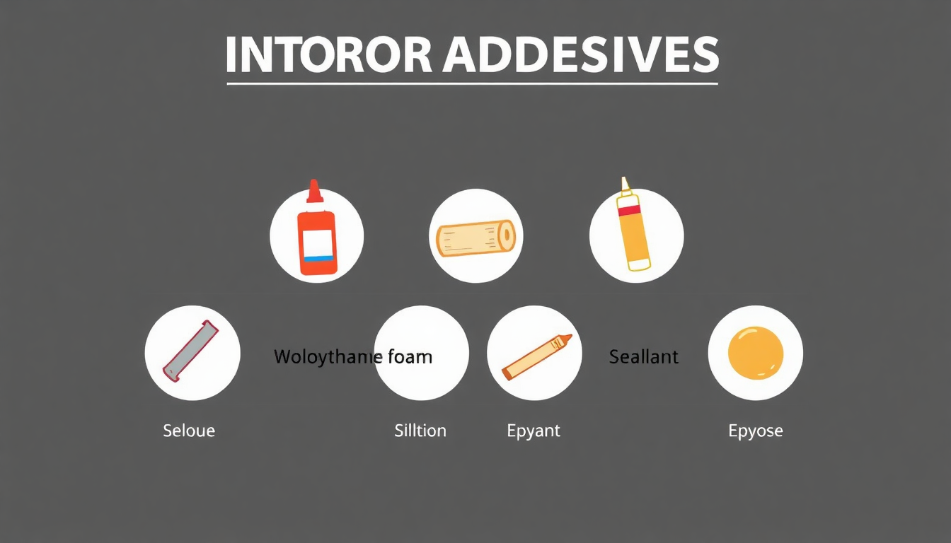 다양한 인테리어 본드 종류별 특징과 용도를 아이콘과 함께 한눈에 보기 쉽게 정리한 인포그래픽 이미지