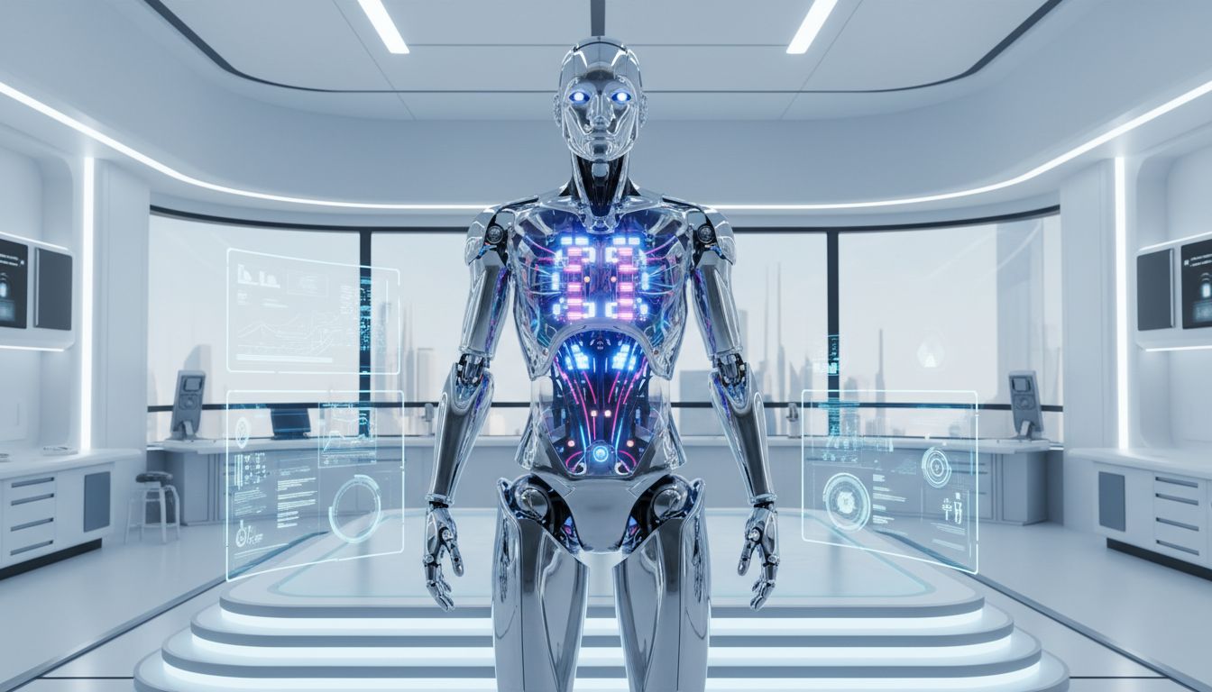 2026년 휴머노이드 로봇과 배터리 기술의 혁신을 상징하는 실사 스타일 이미지