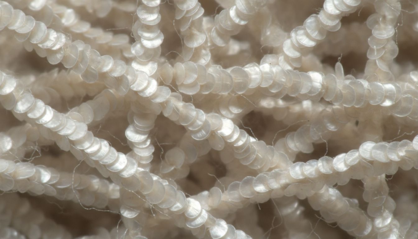 캐시미어 섬유의 미세구조를 확대하여 비늘 모양의 표면을 선명하게 보여주는 이미지