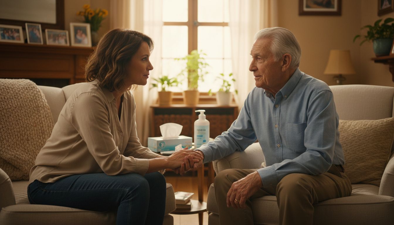 가족 간 건강과 체취 문제에 대한 따뜻한 대화를 나누는 모습의 이미지