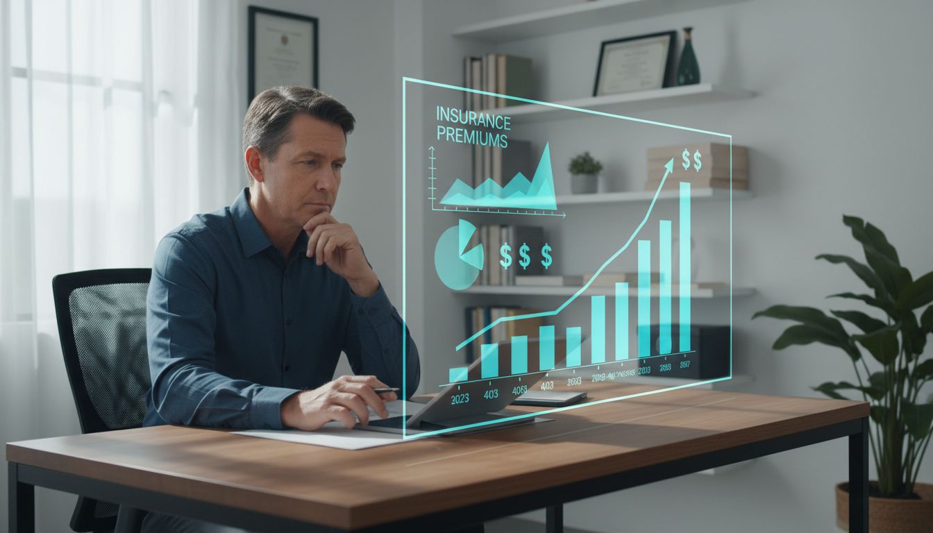 나이가 들면서 보험료가 오르는 그래프를 바라보는 사람의 모습