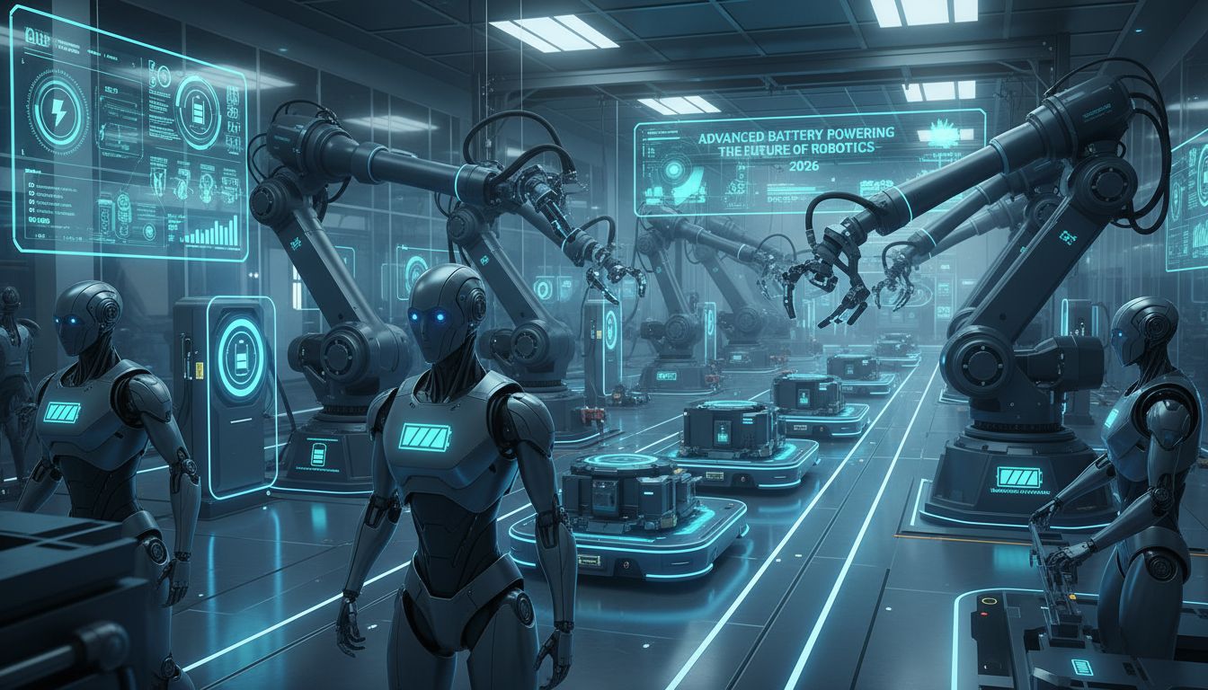 최신 산업 현장에서 다양한 로봇들이 배터리 기술로 움직이는 모습