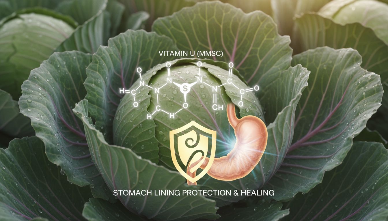 비타민 U 성분이 위 점막을 보호하는 과학적 이미지