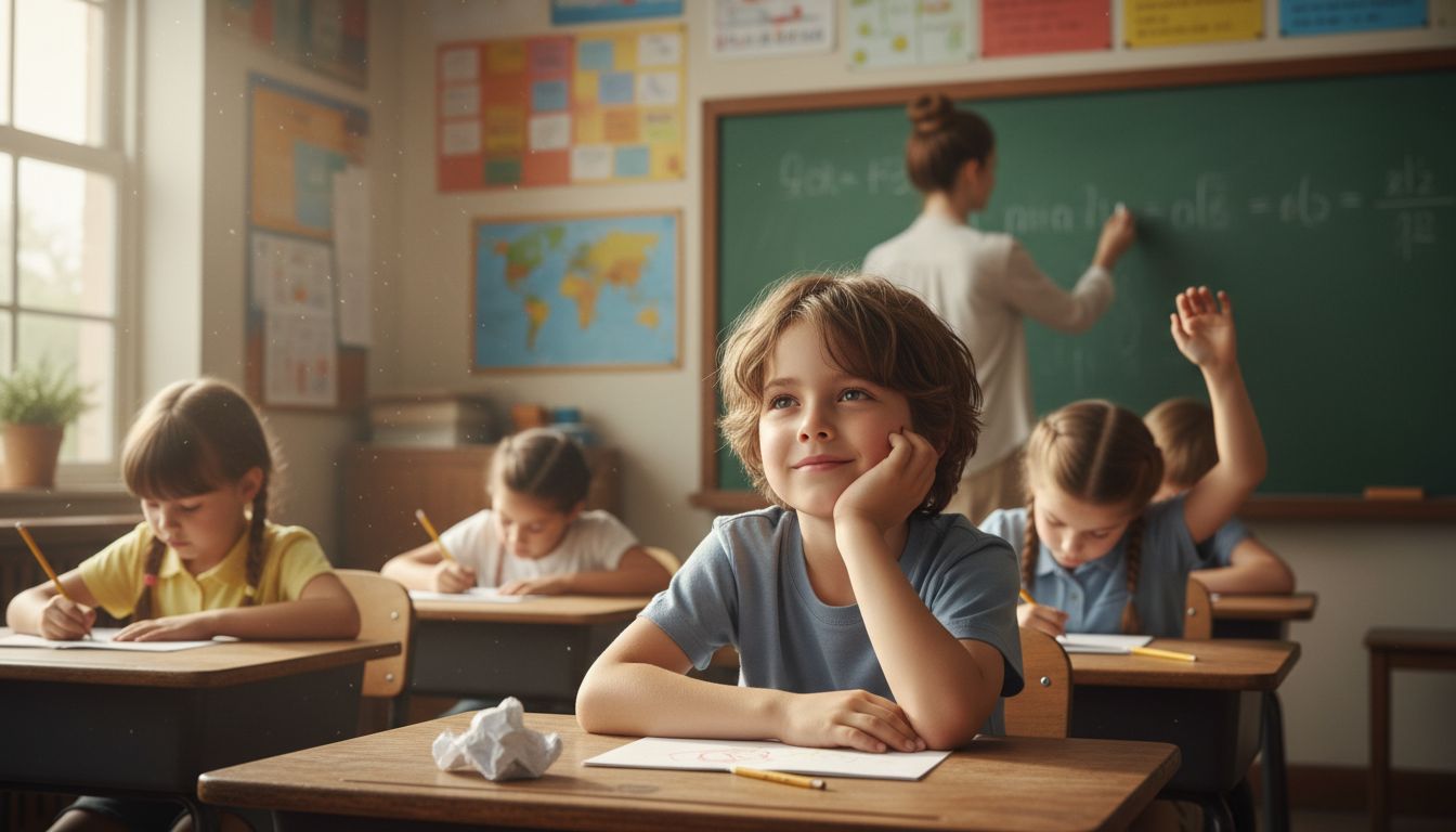 수업 중 멍하니 공상에 빠진 아동의 모습