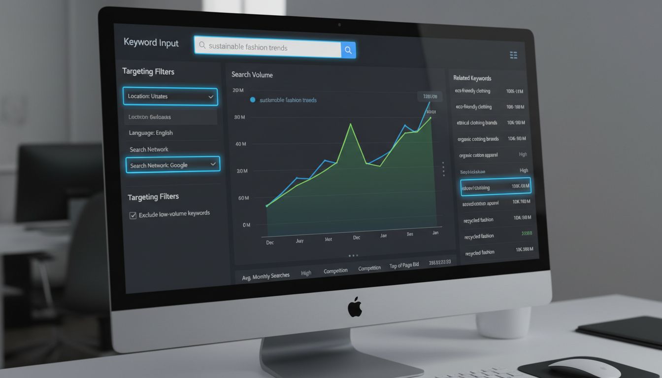 카카오 키워드 플래너의 키워드 입력창과 데이터 분석 화면