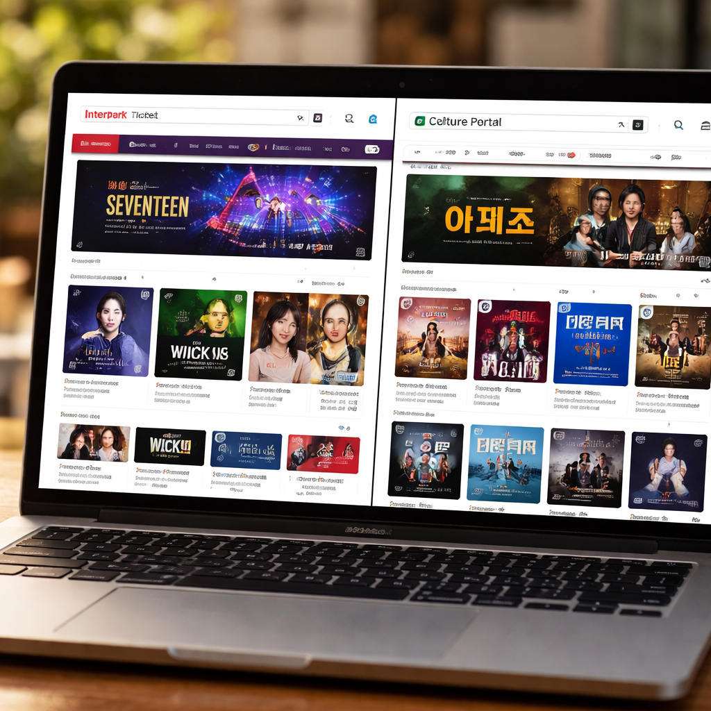 대형 티켓 예매 사이트와 문화 포털 사이트의 행사 정보 화면