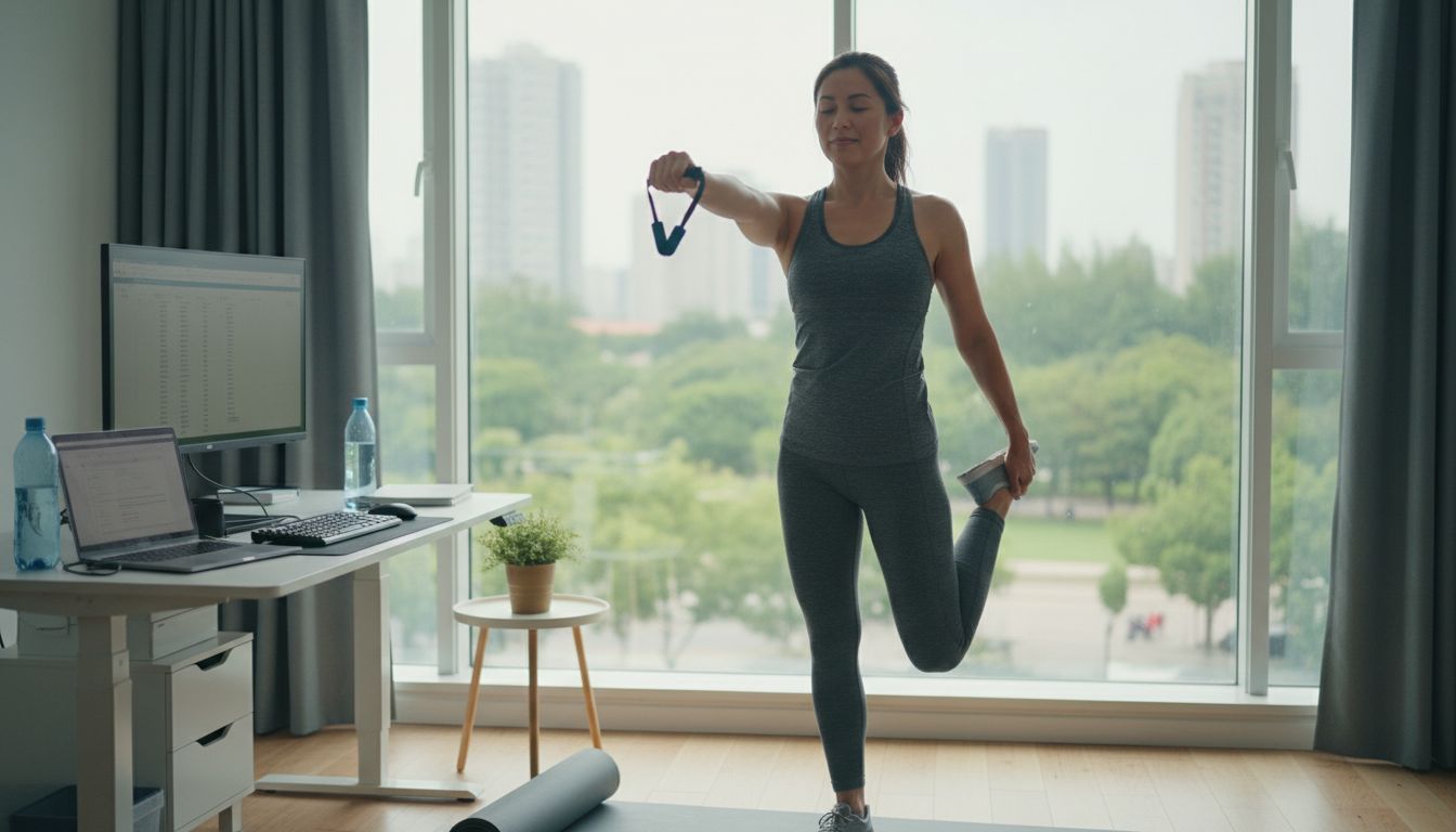 조용한 ADHD 관리를 위한 신체 활동으로 스트레칭 하는 성인