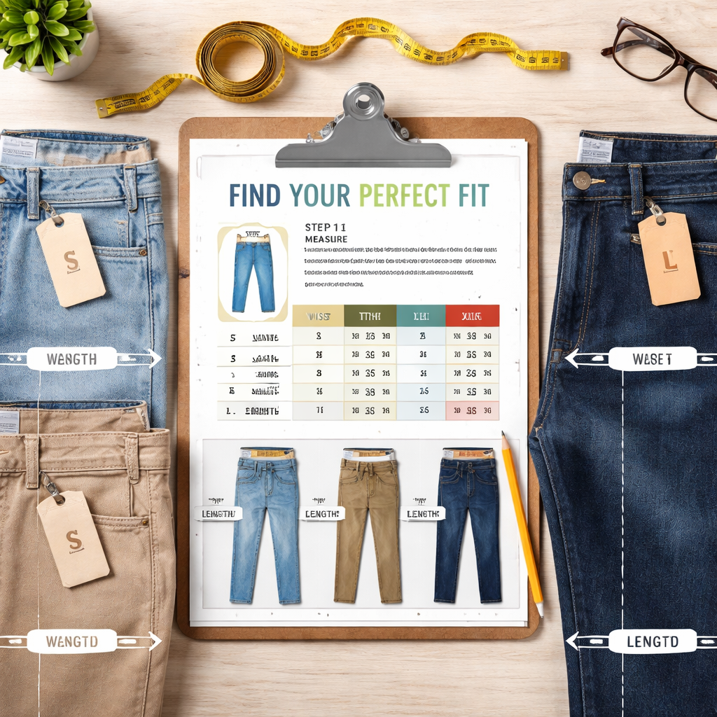 그라미치 팬츠 사이즈 선택을 위한 바지 실측 비교 과정과 줄자, 사이즈 측정 및 비교 차트 사진