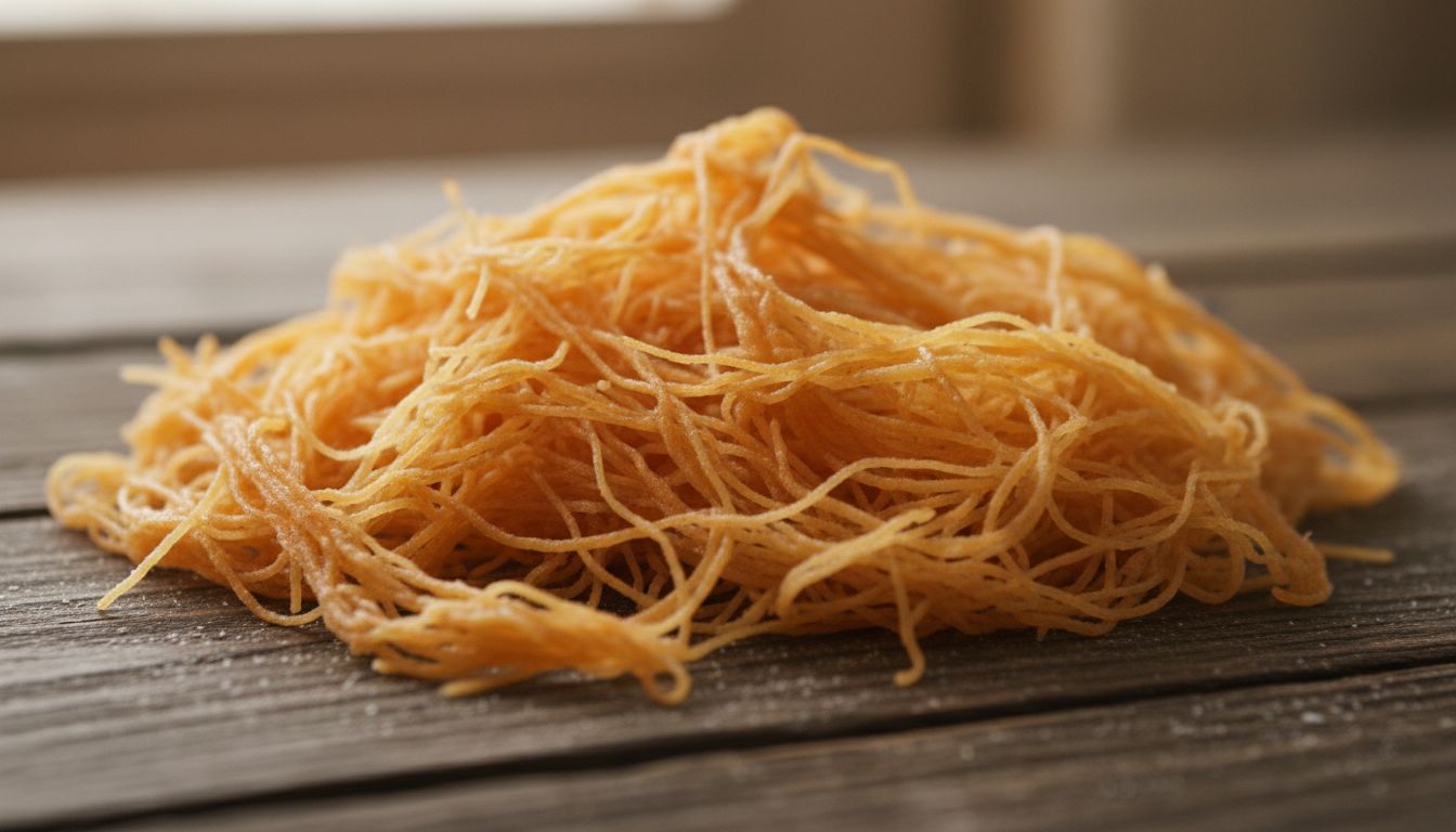 밝고 건조한 카다이프 반죽의 클로즈업 이미지