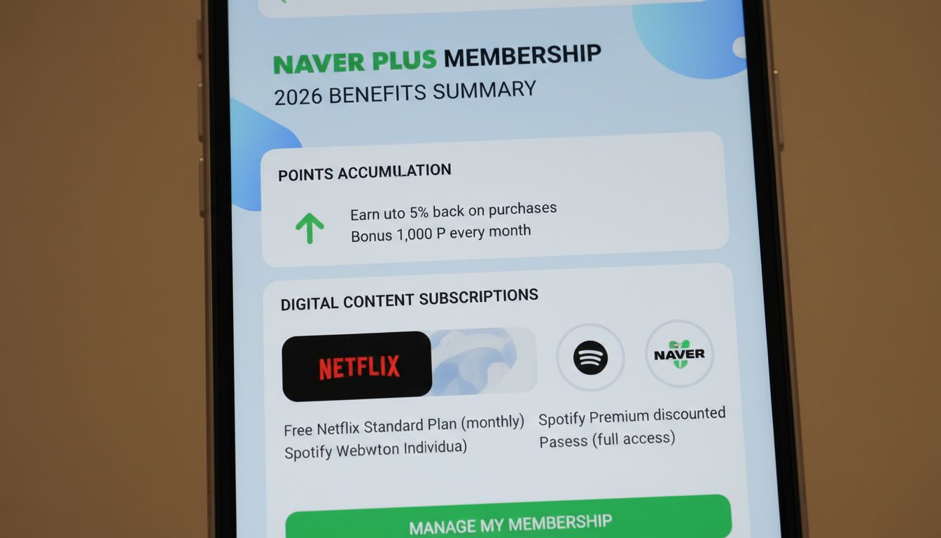 2026년 네이버플러스 멤버십 혜택 요약 화면을 보여주는 스마트폰 화면 이미지