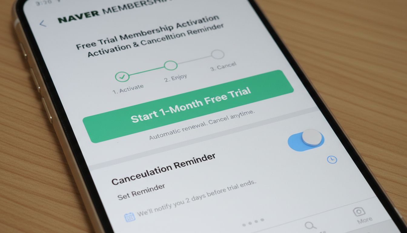네이버 무료 체험 신청과 해지 예약 방법을 보여주는 스마트폰 화면 이미지