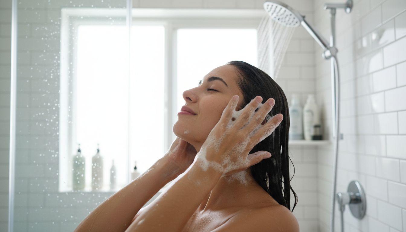 올바른 두피 관리법을 실천하는 모습을 보여주는 고화질 실사 이미지