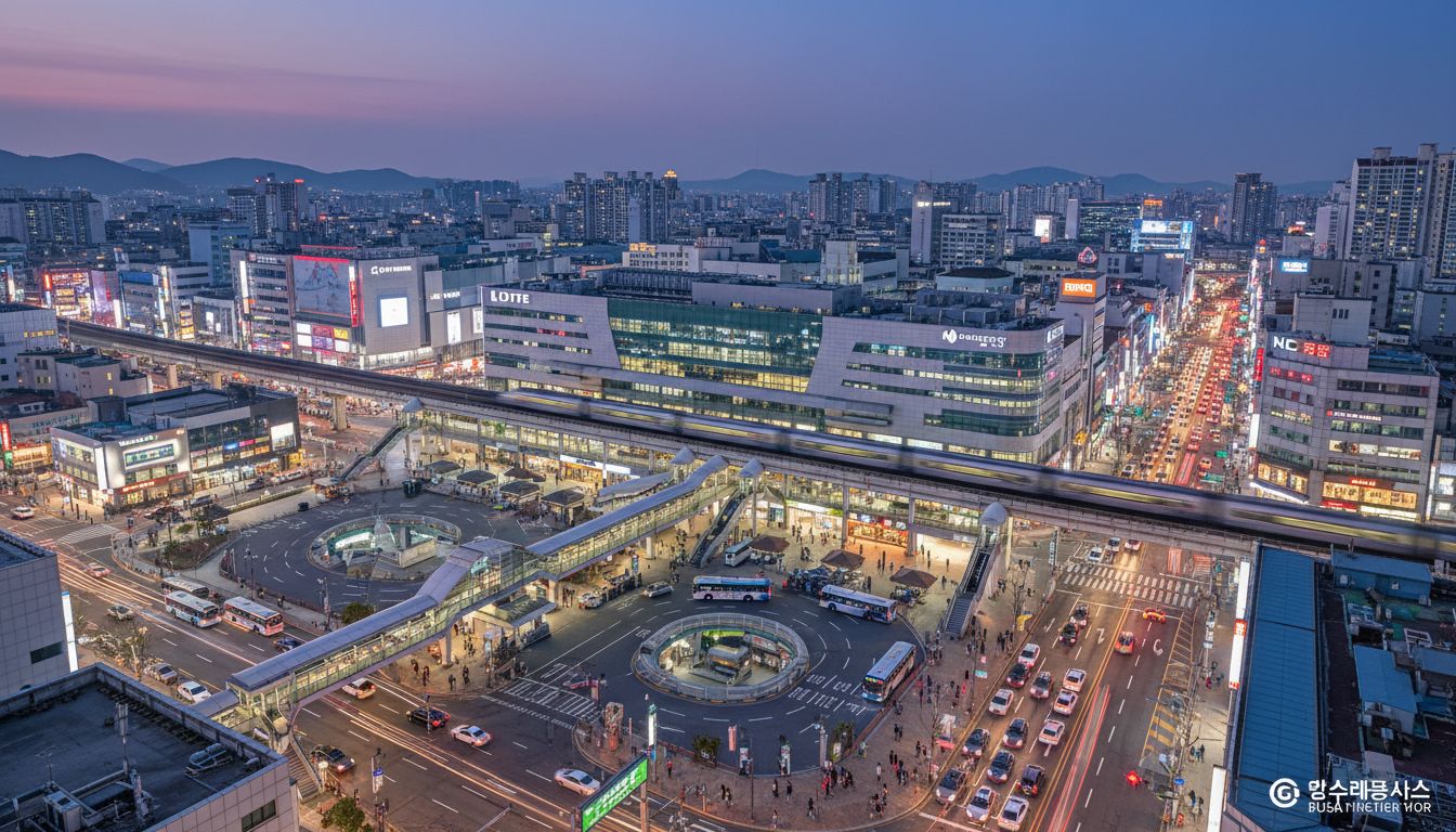 부산 부전역과 인접한 활기찬 도시 서면 지역과 대중교통 연결망의 모습