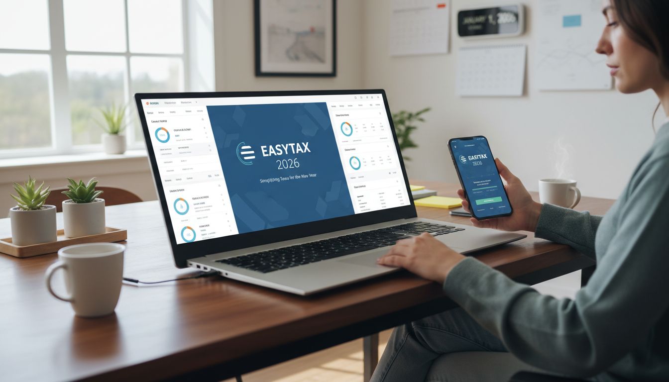 노트북과 스마트폰으로 2026년 연말정산 간소화 서비스를 이용하는 사람의 실사 이미지