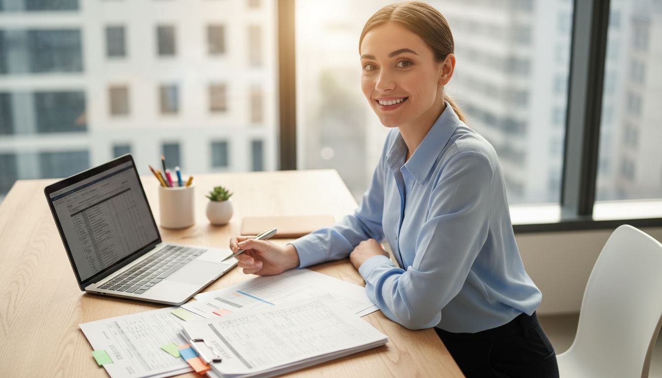 세금 서류를 검토하며 연말정산을 준비하는 젊은 직장인 여성