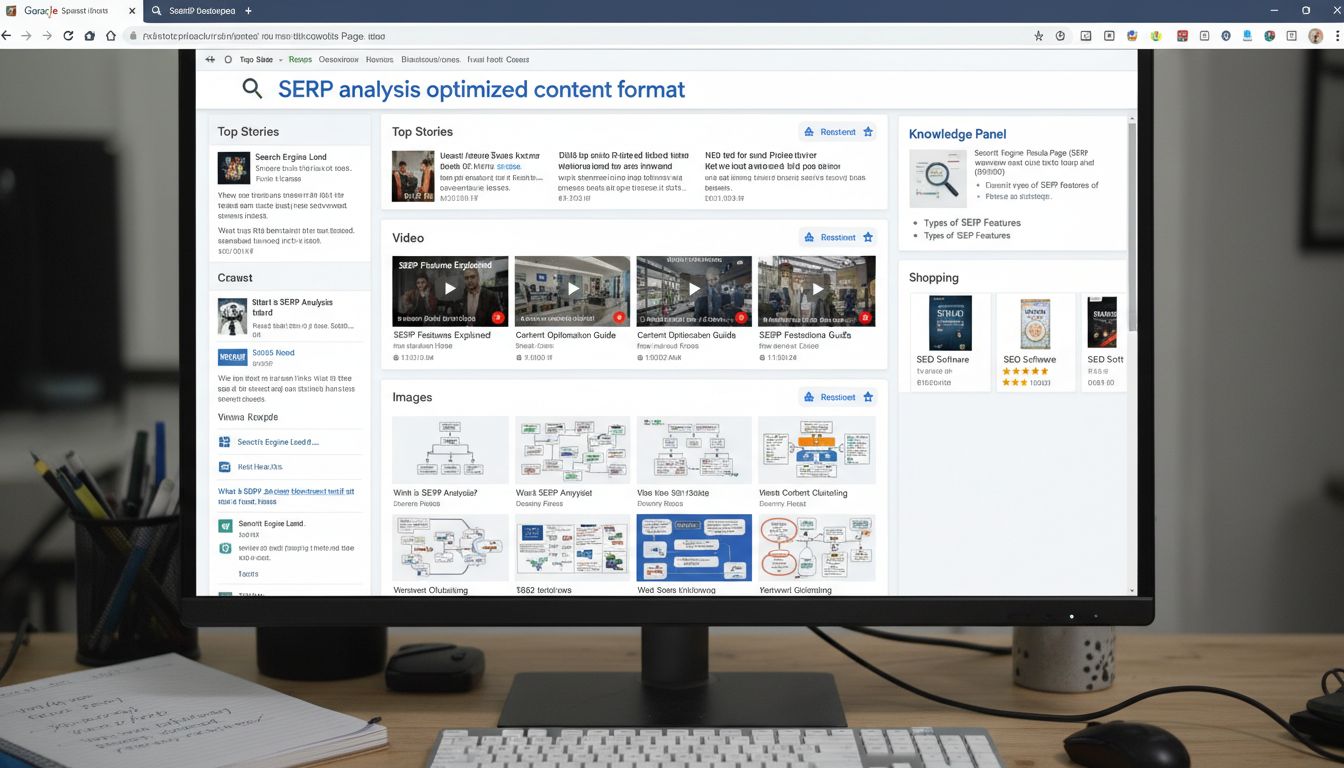 검색 결과 페이지에서 다양한 콘텐츠 유형을 분석하는 모습의 이미지