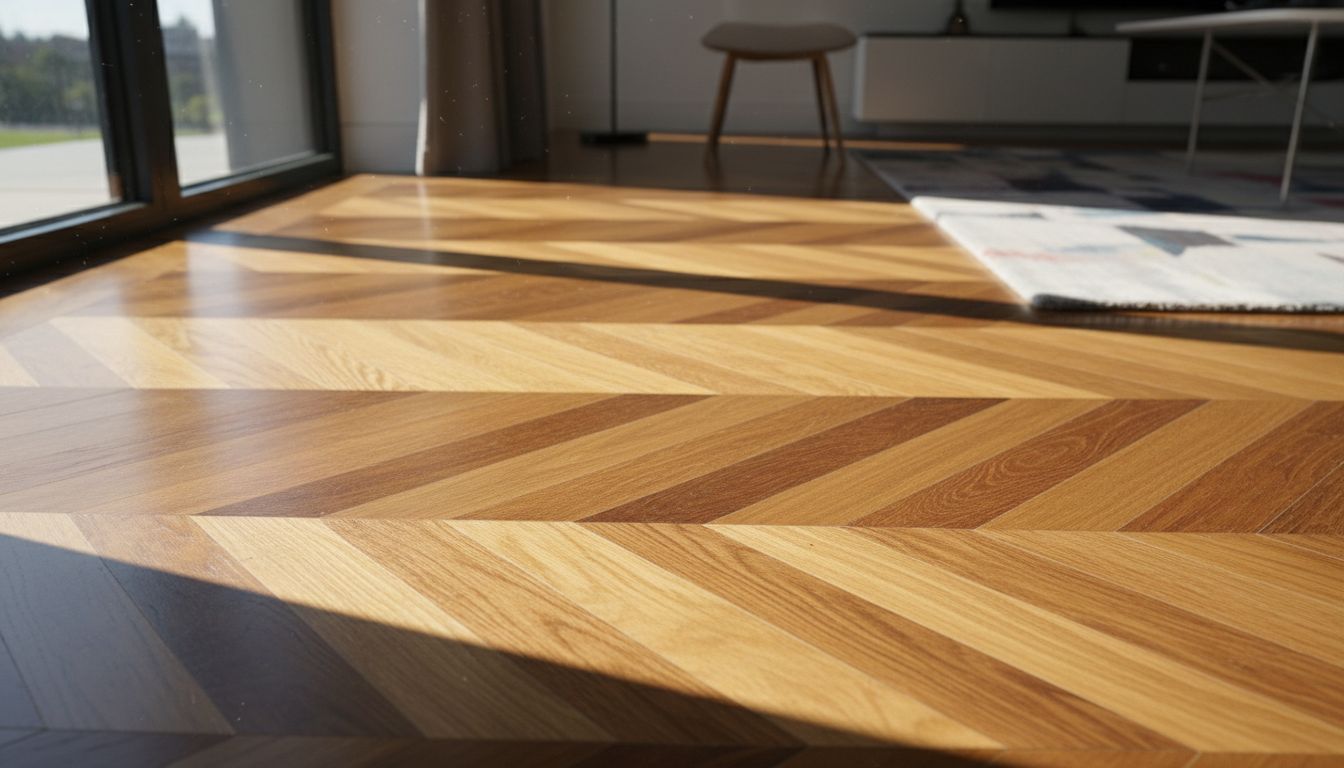 고품질의 현대적인 집 내부 강마루 바닥의 실사 스타일 이미지