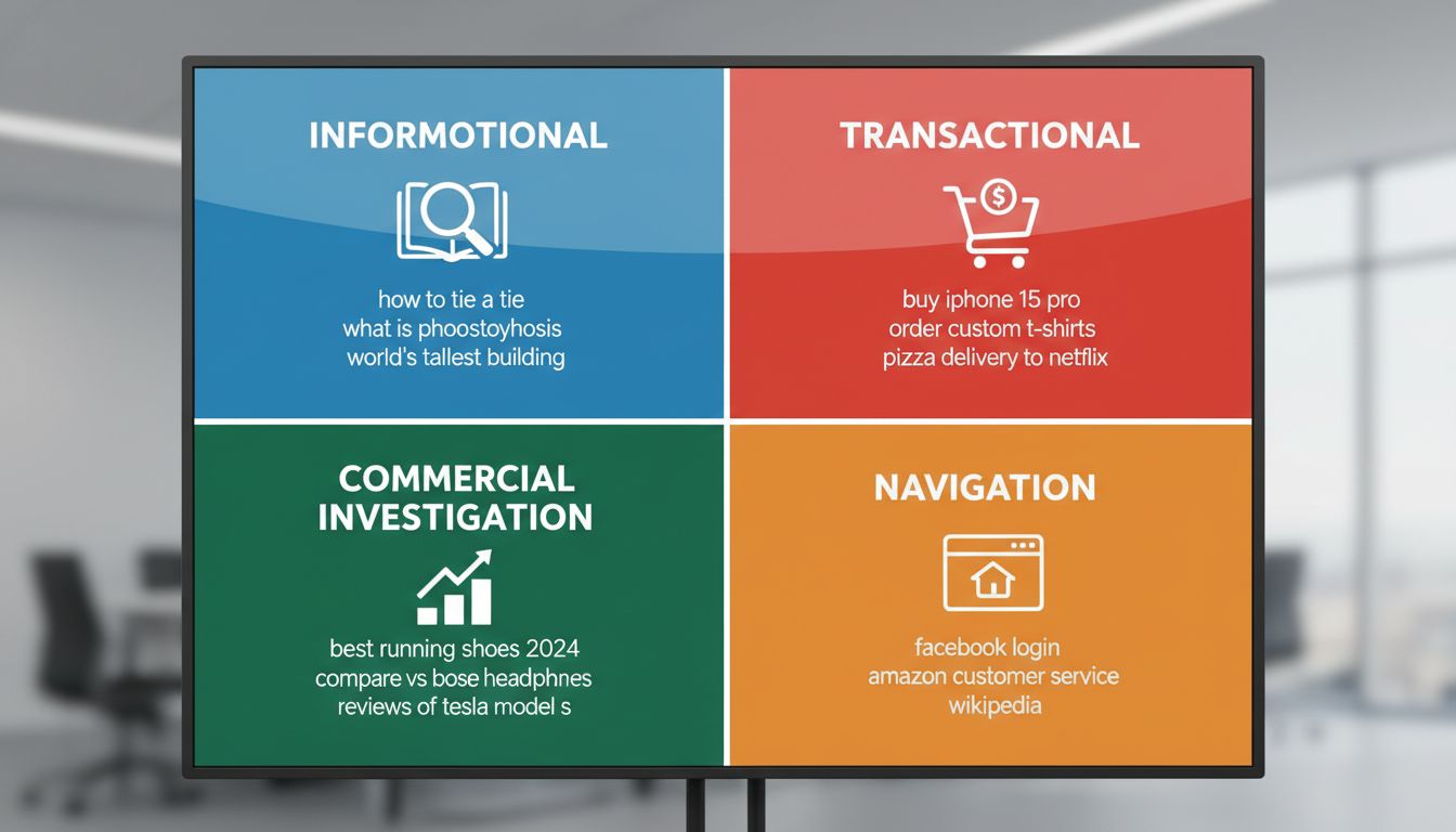 구글 광고 키워드 검색 의도 4가지 유형을 설명하는 시각적 다이어그램