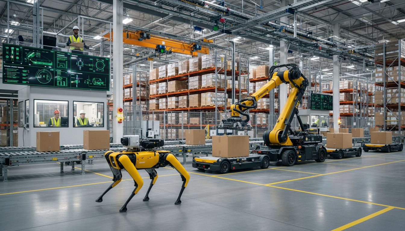 현대차 공장과 물류센터에서 순찰 및 자동화 작업을 수행하는 보스턴 다이나믹스 로봇 스팟과 스트레치