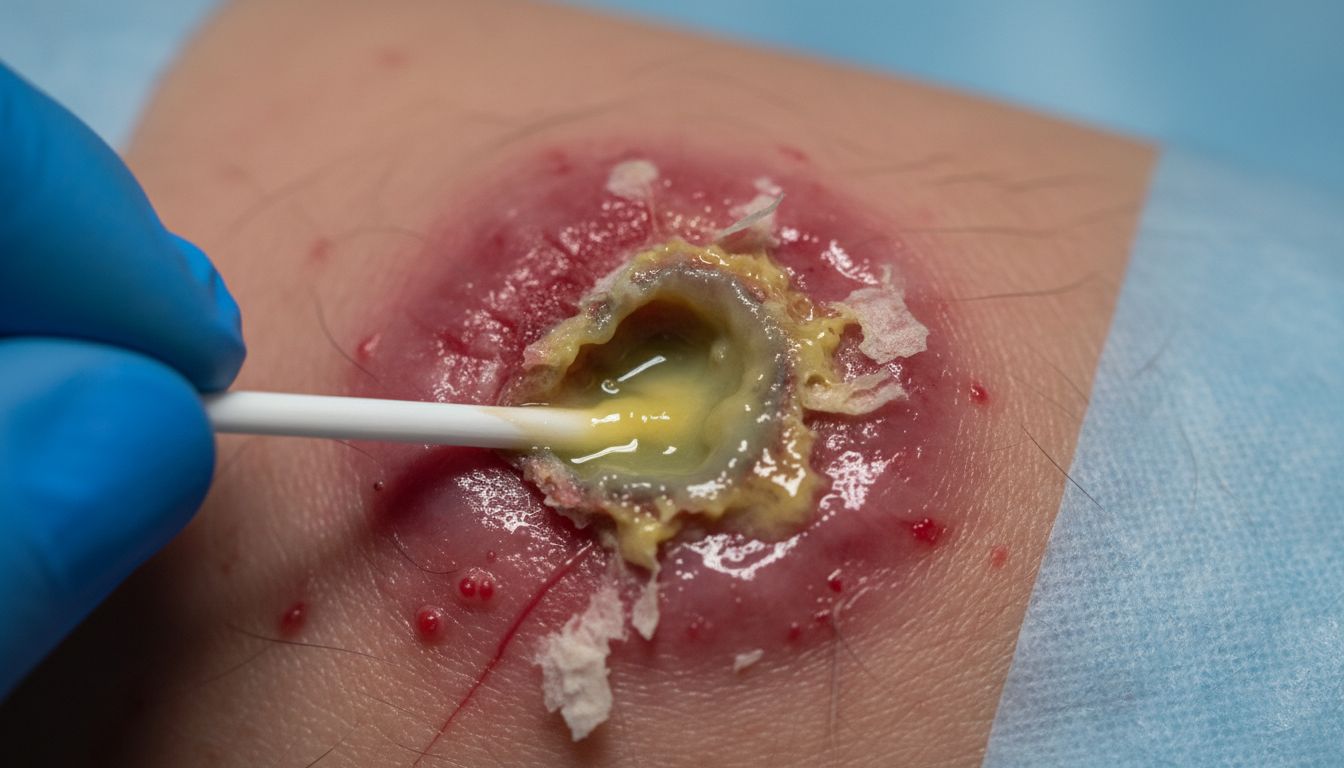 쥐젖 제거 부작용 중 감염 증상을 보여주는 피부 사진