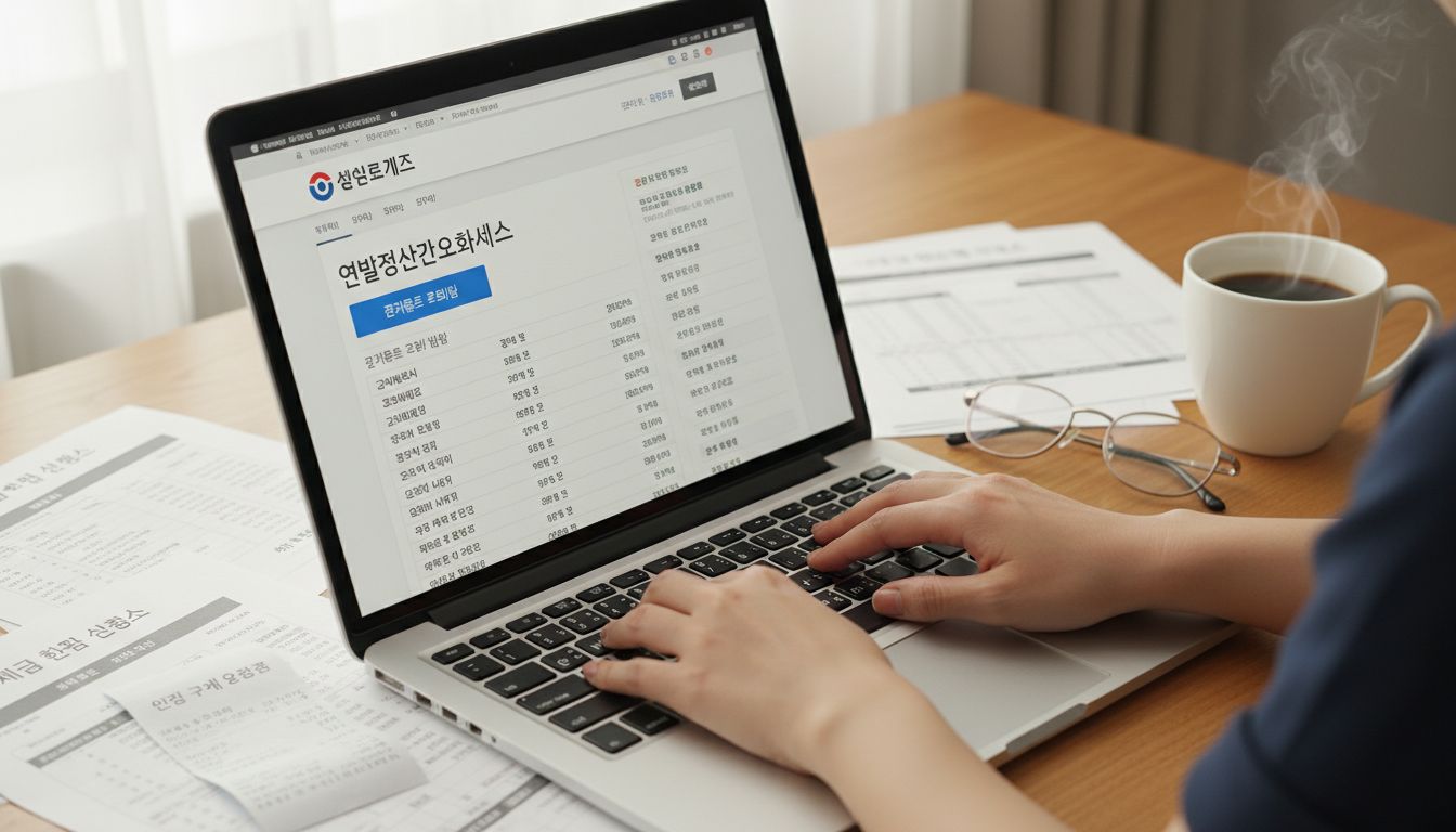 국세청 홈택스에서 연말정산 간소화 서비스를 이용하여 세금 신고를 하는 실사 스타일 이미지
