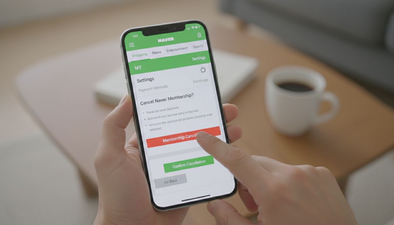 스마트폰에서 네이버 앱을 사용해 네이버플러스 멤버십 해지 과정을 진행하는 모습