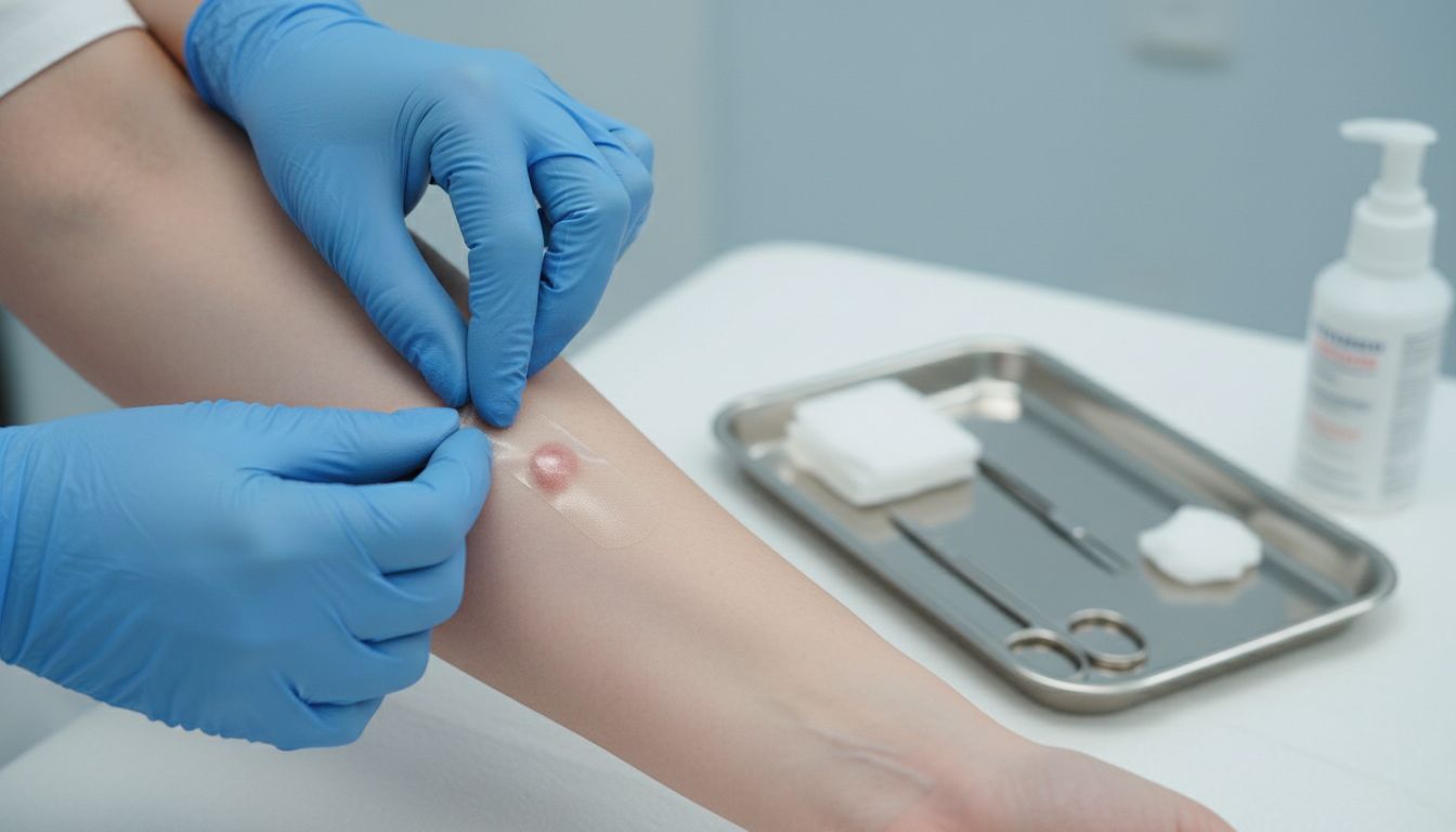 쥐젖 제거 후 재생테이프를 정확하게 붙이는 모습