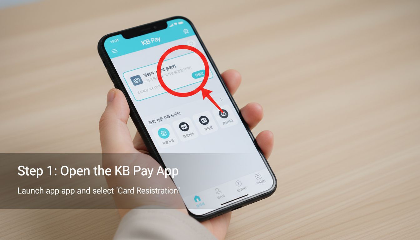 KB 국민카드 연동 과정을 화면으로 보여주는 스마트폰 사용법 이미지