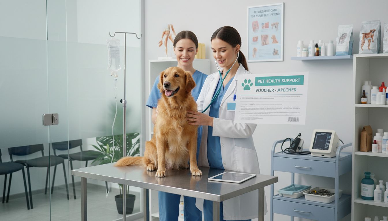펫 바우처로 반려동물 의료비를 지원받는 동물병원 장면