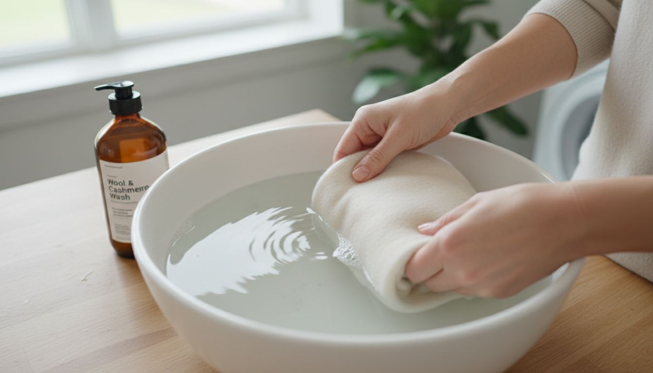 캐시미어 손세탁 과정의 단계별 진행 모습