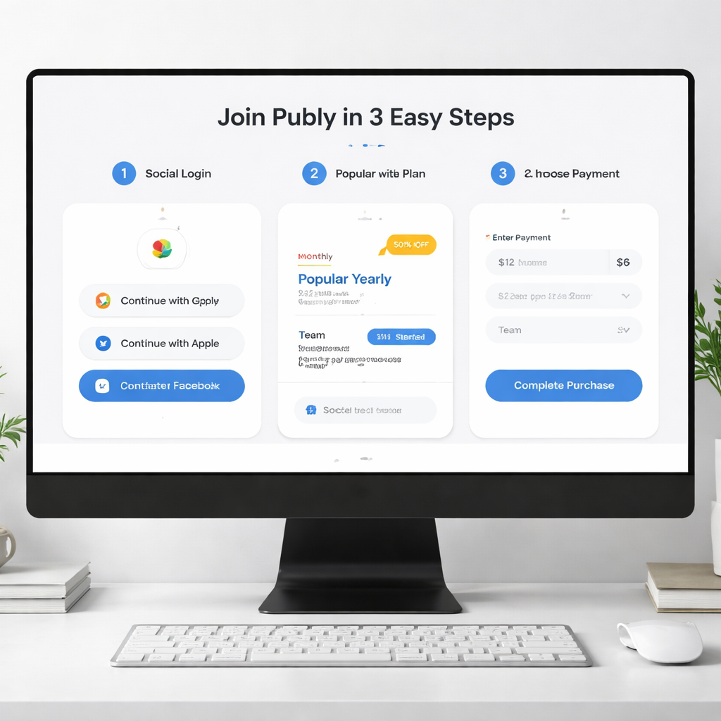 퍼블리 멤버십 가입 3단계 과정을 보여주는 웹사이트 화면