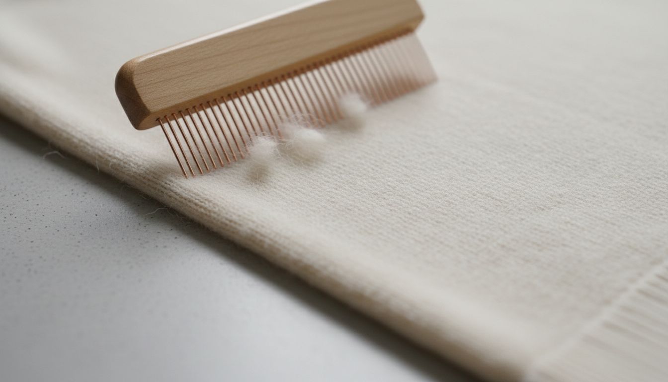 캐시미어 전용 빗으로 보풀을 부드럽게 제거하는 장면