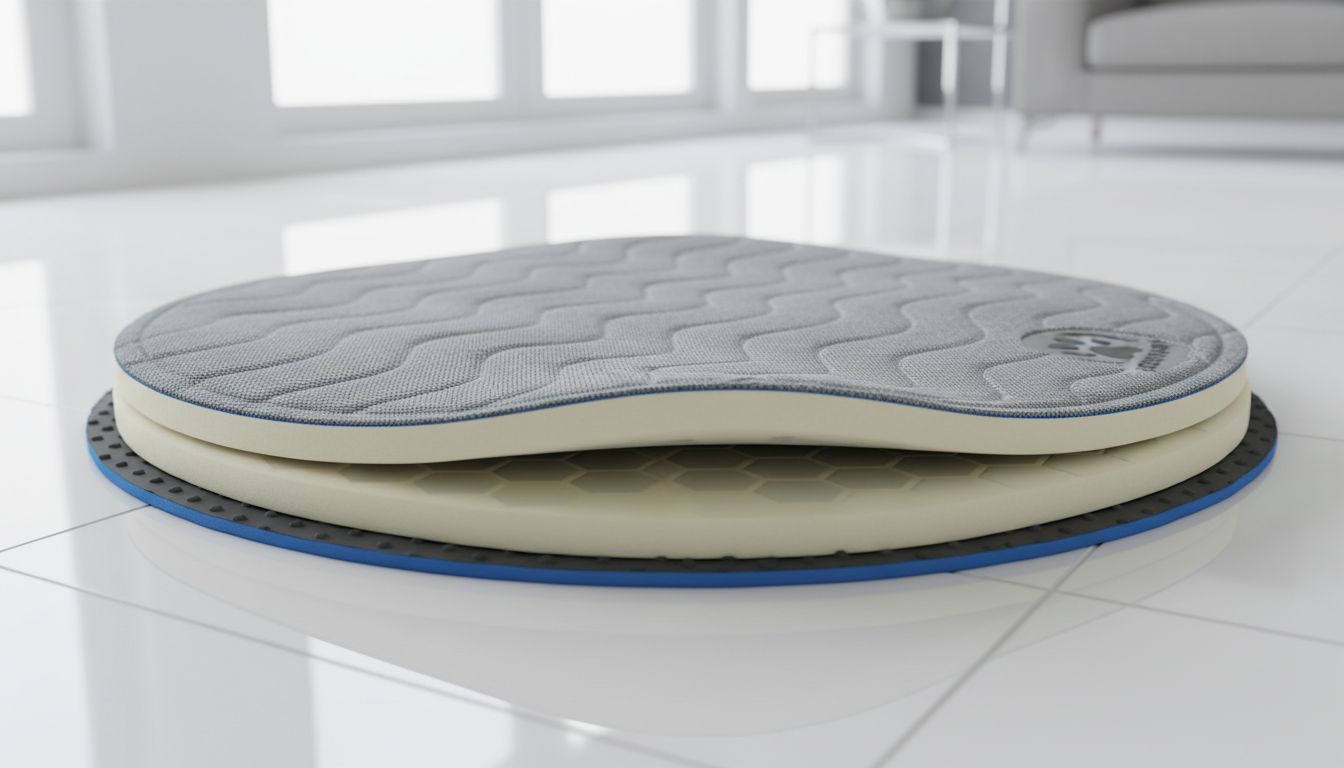 강아지 슬개골 보호 매트의 미끄럼 방지 표면과 충격 흡수 기능을 강조한 고품질 매트의 클로즈업 이미지