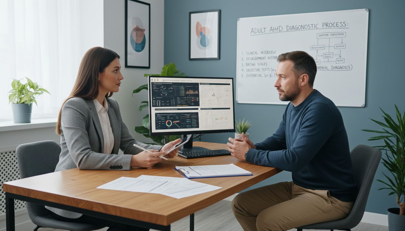성인 ADHD 진단을 위한 전문의와 환자의 심층 임상 면담 장면
