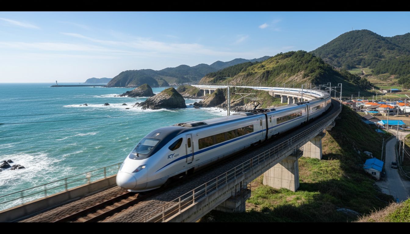 동해안의 아름다운 해안선을 배경으로 달리는 차세대 KTX-이음 고속열차