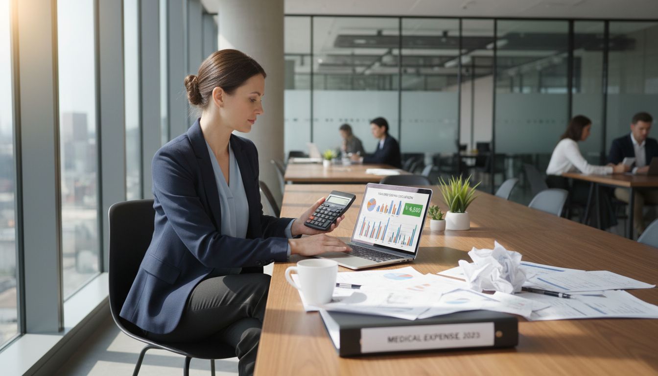 연말정산 의료비 세액공제 계산을 위한 직장인의 사무실 모습