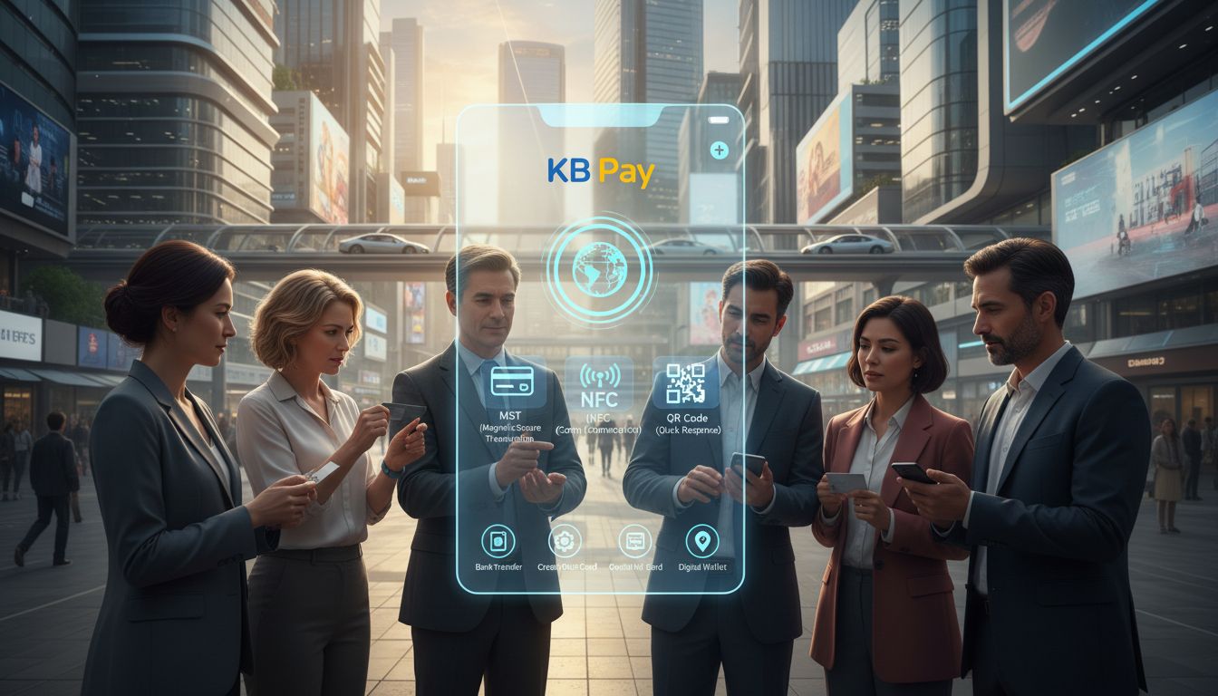2026년 다양한 결제 방식을 지원하는 KB 페이 앱을 사용하는 사람들 모습
