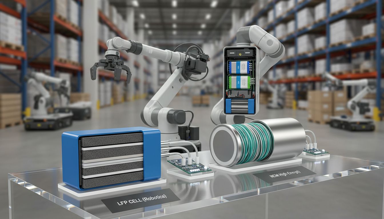 LFP와 NCM 리튬이온 배터리의 구조와 산업용 로봇 내 활용 예시