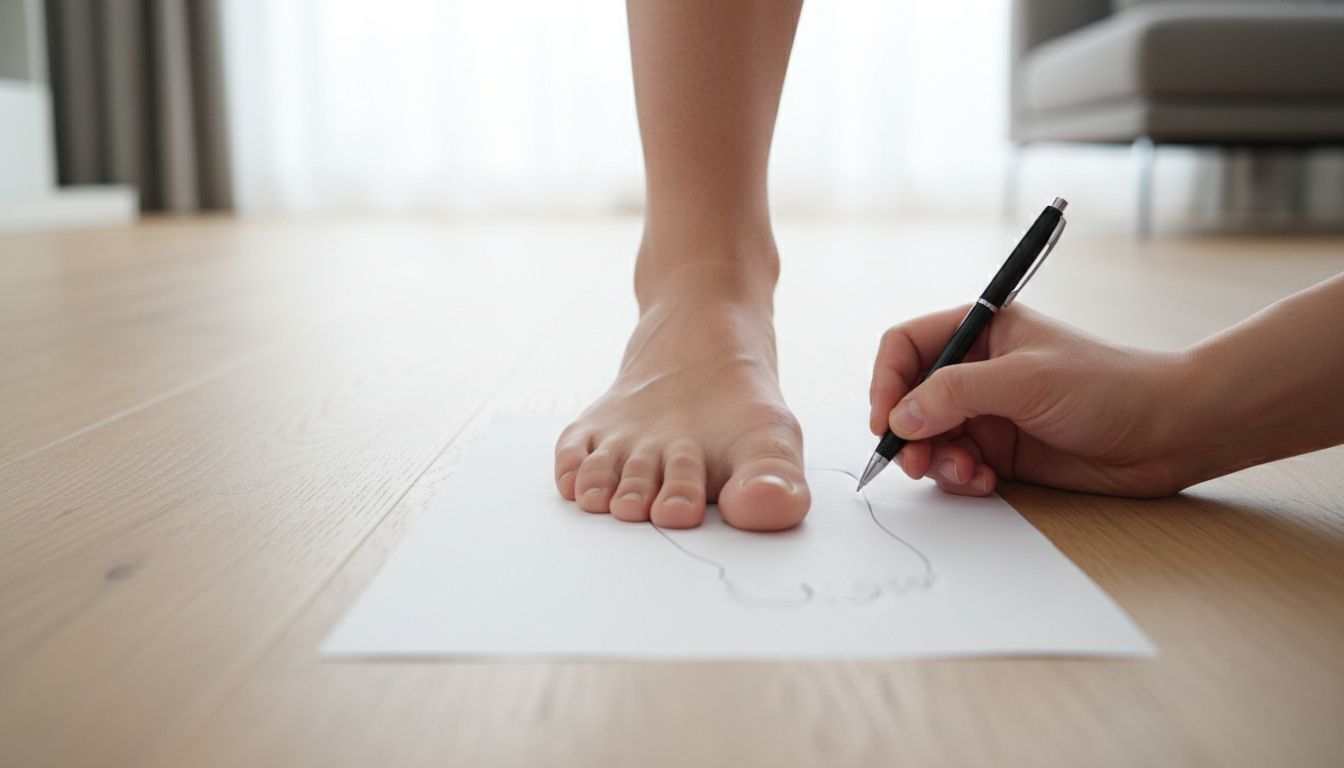 집에서 발볼을 재는 5단계 측정 과정을 보여주는 이미지