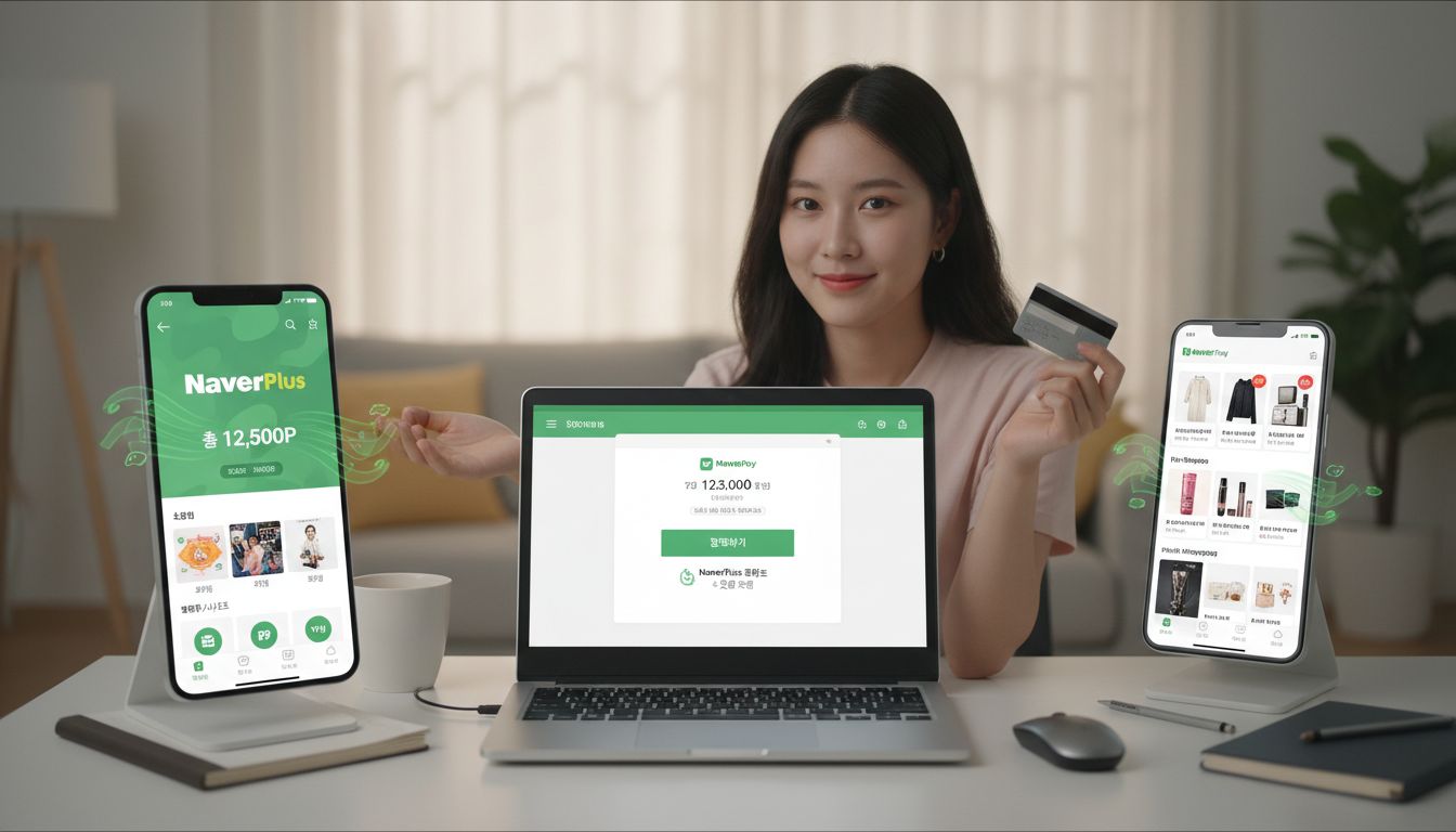 네이버페이와 네이버플러스 멤버십으로 온라인 쇼핑 시 포인트 적립하는 모습